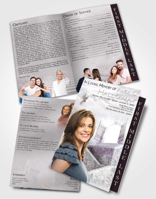 2 Page Graduated Step Fold Funeral Program Template Brochure Evening Stairway to the Gates of Heaven
