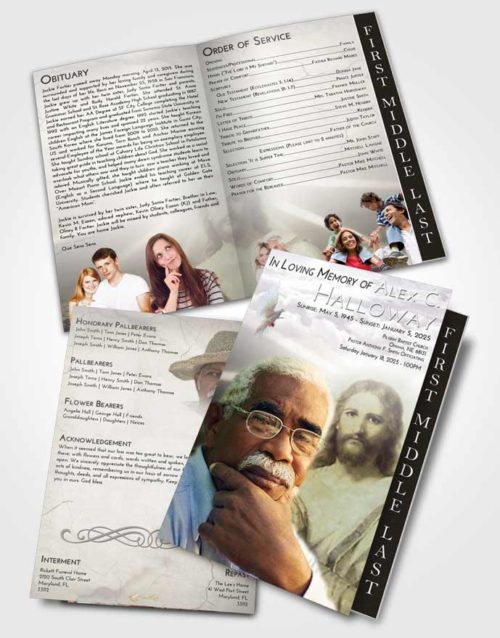 2 Page Graduated Step Fold Funeral Program Template Brochure Evening Star of Jesus