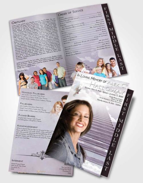 2 Page Graduated Step Fold Funeral Program Template Brochure Evening Steps to Heaven