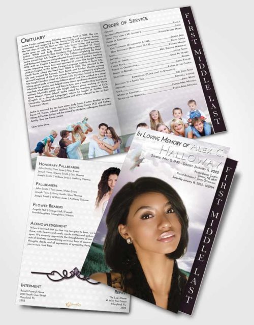 2 Page Graduated Step Fold Funeral Program Template Brochure Evening Summer Fields