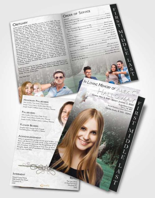 2 Page Graduated Step Fold Funeral Program Template Brochure Evening Summer Forest