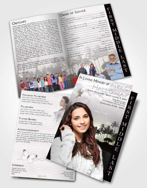 2 Page Graduated Step Fold Funeral Program Template Brochure Evening Summer Palms