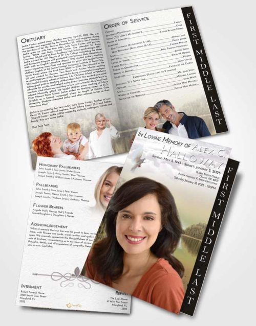 2 Page Graduated Step Fold Funeral Program Template Brochure Evening Sun Blaze