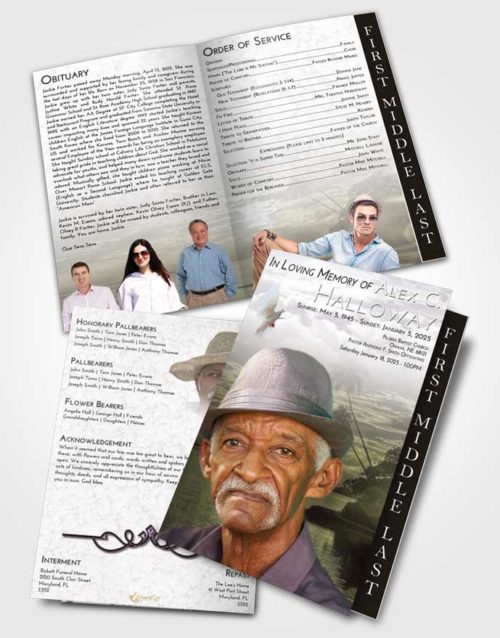 2 Page Graduated Step Fold Funeral Program Template Brochure Evening Tropical Beach