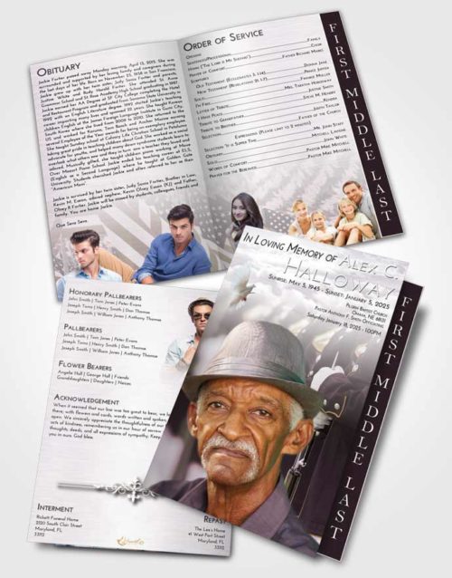 2 Page Graduated Step Fold Funeral Program Template Brochure Evening Veterans Goodbye
