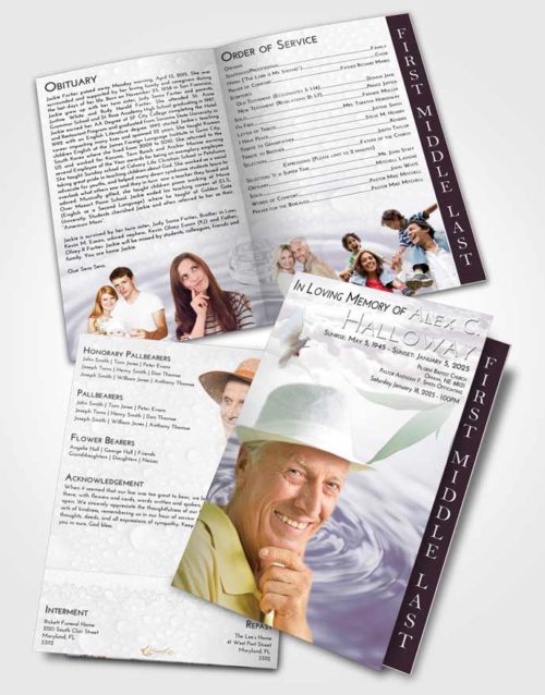 2 Page Graduated Step Fold Funeral Program Template Brochure Evening Water Droplet