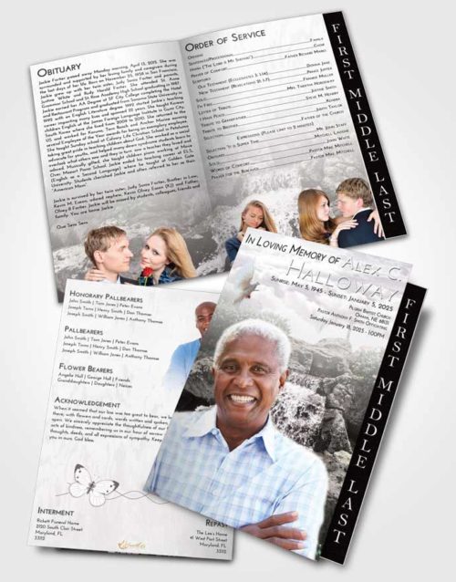 2 Page Graduated Step Fold Funeral Program Template Brochure Evening Waterfall Masterpiece