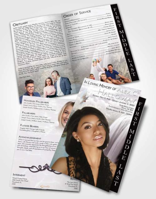 2 Page Graduated Step Fold Funeral Program Template Brochure Evening Waterfall Serenity