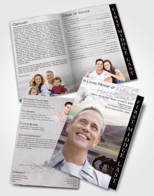 2 Page Graduated Step Fold Funeral Program Template Brochure Evening Watering Hole