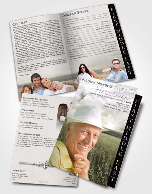 2 Page Graduated Step Fold Funeral Program Template Brochure Evening Wheat Fields