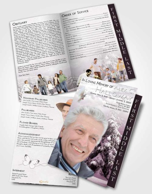2 Page Graduated Step Fold Funeral Program Template Brochure Evening Winter Wonderland