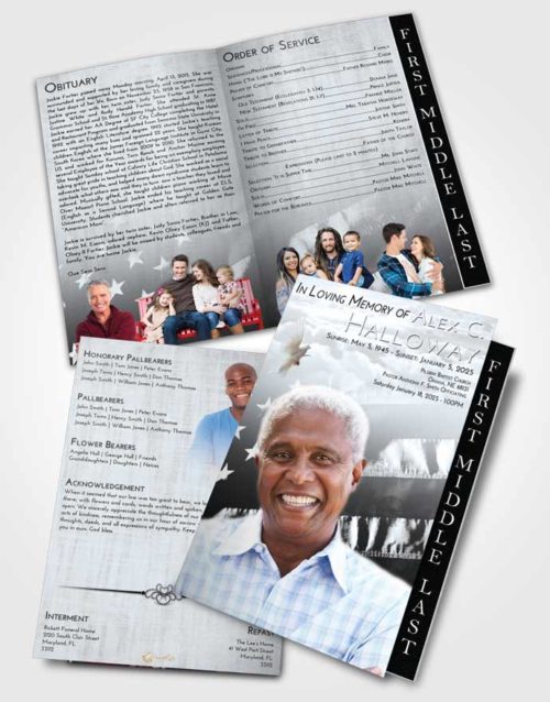 2 Page Graduated Step Fold Funeral Program Template Brochure Freedom American Veteran