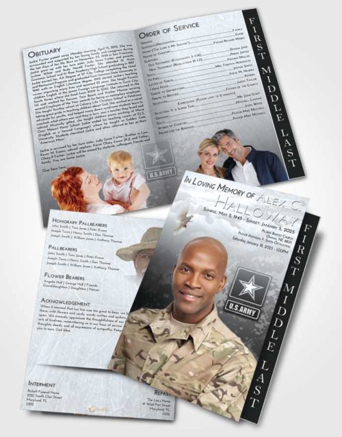 2 Page Graduated Step Fold Funeral Program Template Brochure Freedom Army Duty