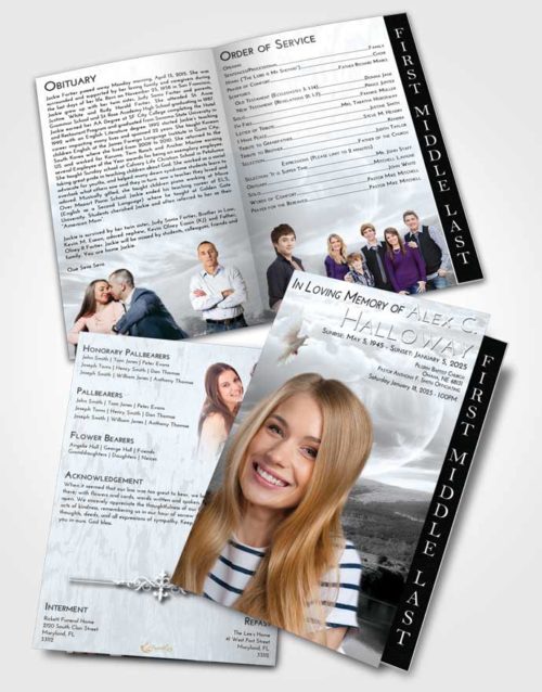 2 Page Graduated Step Fold Funeral Program Template Brochure Freedom Astonishing Moon