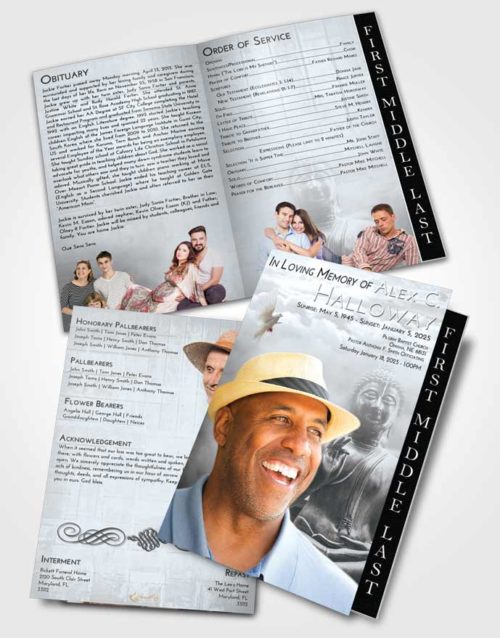 2 Page Graduated Step Fold Funeral Program Template Brochure Freedom Buddha Desire