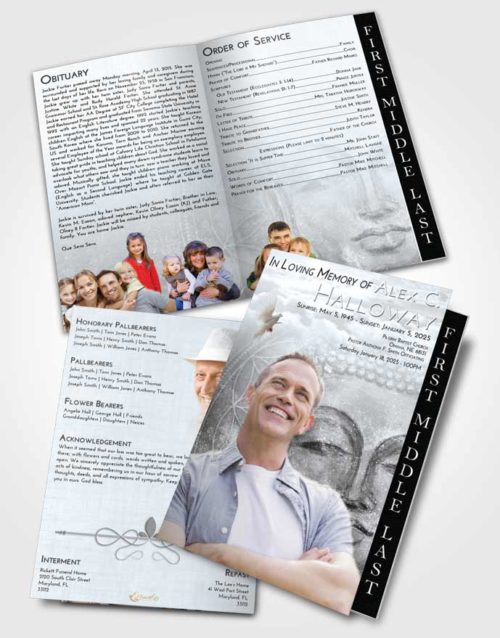 2 Page Graduated Step Fold Funeral Program Template Brochure Freedom Buddha Praise