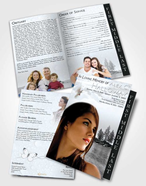 2 Page Graduated Step Fold Funeral Program Template Brochure Freedom Coral Waters