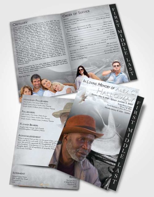 2 Page Graduated Step Fold Funeral Program Template Brochure Freedom Cowboy Serenity