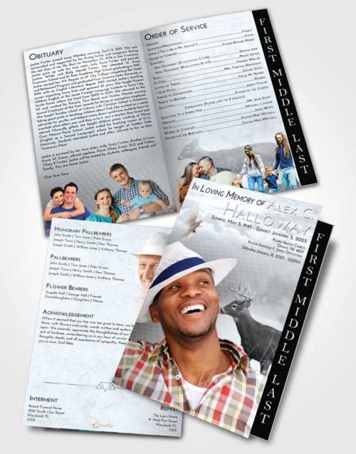 2 Page Graduated Step Fold Funeral Program Template Brochure Freedom Deer Game