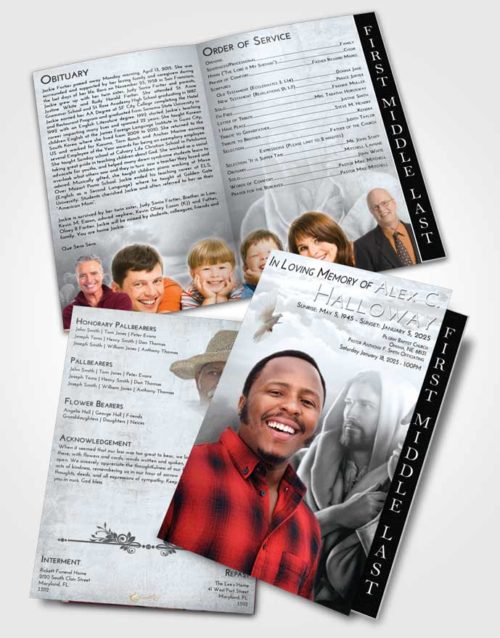 2 Page Graduated Step Fold Funeral Program Template Brochure Freedom Faith in Jesus