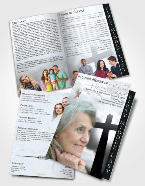 2 Page Graduated Step Fold Funeral Program Template Brochure Freedom Faith in the Cross