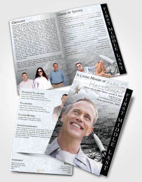 2 Page Graduated Step Fold Funeral Program Template Brochure Freedom Fishing on the Rocks