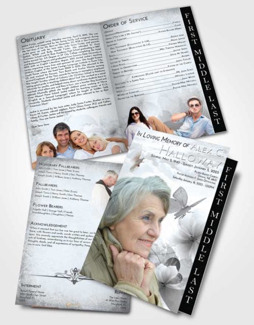 2 Page Graduated Step Fold Funeral Program Template Brochure Freedom Floral Butterfly