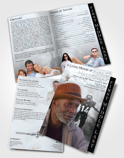 2 Page Graduated Step Fold Funeral Program Template Brochure Freedom Football Serenity