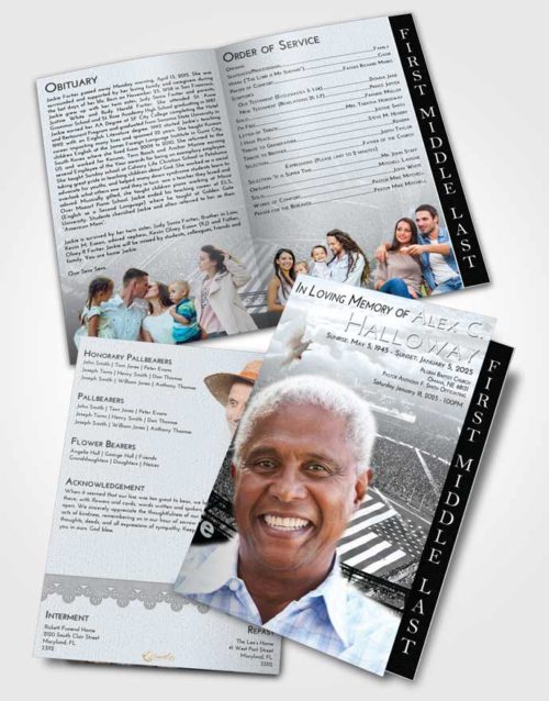 2 Page Graduated Step Fold Funeral Program Template Brochure Freedom Football Stadium