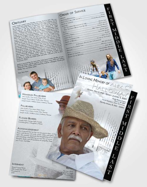 2 Page Graduated Step Fold Funeral Program Template Brochure Freedom Gates to Heaven