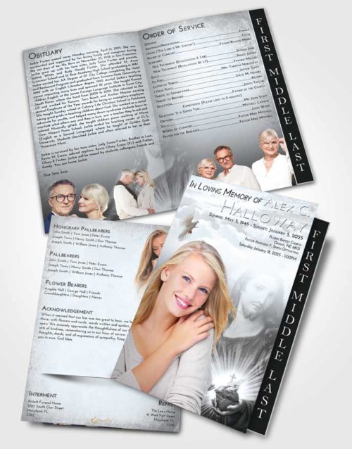2 Page Graduated Step Fold Funeral Program Template Brochure Freedom Jesus Christ