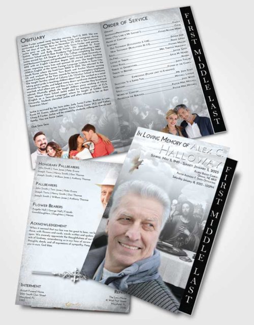 2 Page Graduated Step Fold Funeral Program Template Brochure Freedom Jesus Last Supper