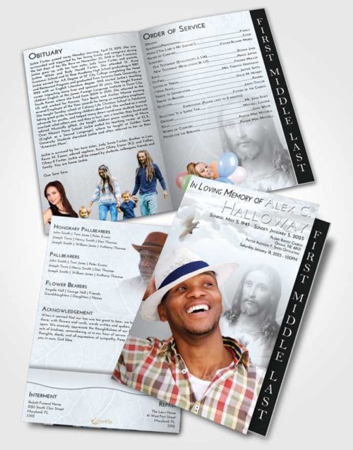 2 Page Graduated Step Fold Funeral Program Template Brochure Freedom Jesus Love