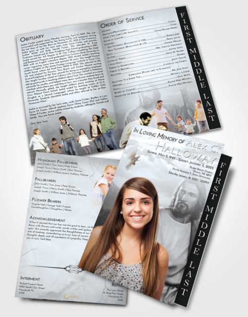 2 Page Graduated Step Fold Funeral Program Template Brochure Freedom Jesus Prayers
