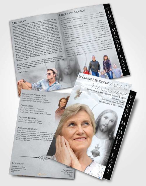 2 Page Graduated Step Fold Funeral Program Template Brochure Freedom Jesus our Lord