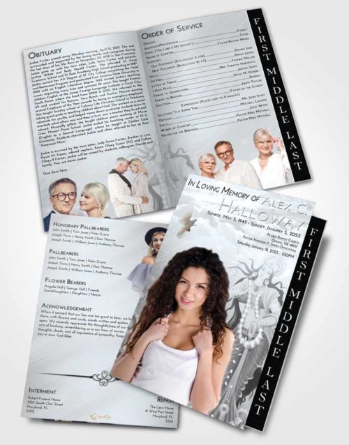 2 Page Graduated Step Fold Funeral Program Template Brochure Freedom Lakshmi Divinity