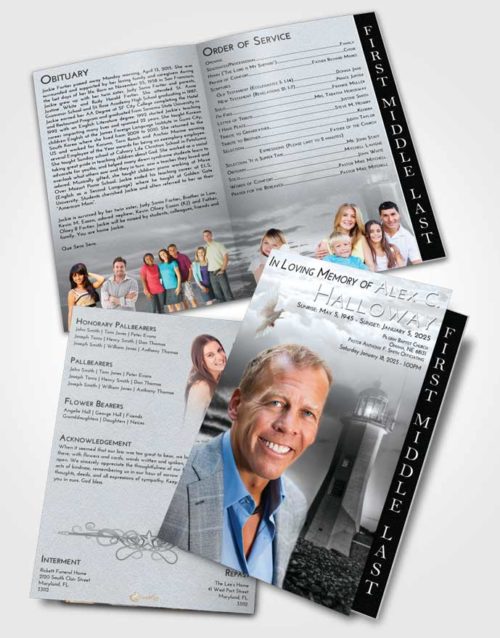 2 Page Graduated Step Fold Funeral Program Template Brochure Freedom Lighthouse Magnificence