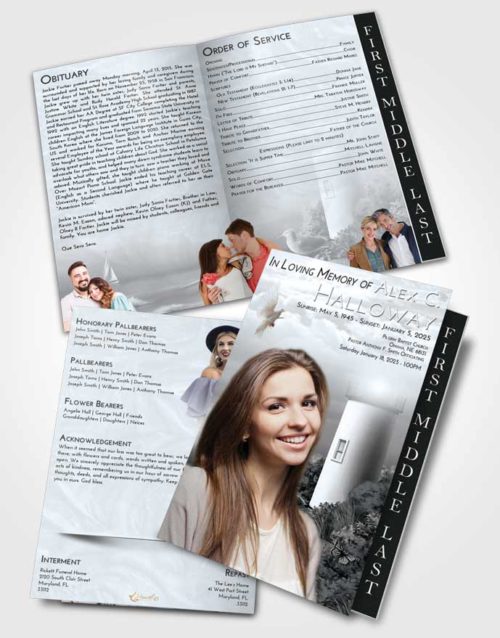 2 Page Graduated Step Fold Funeral Program Template Brochure Freedom Lighthouse Mystery