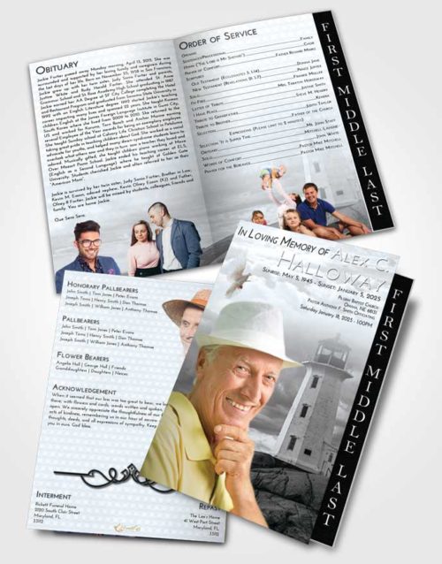 2 Page Graduated Step Fold Funeral Program Template Brochure Freedom Lighthouse Safety