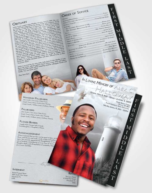 2 Page Graduated Step Fold Funeral Program Template Brochure Freedom Lighthouse Serenity
