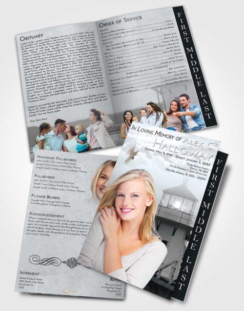 2 Page Graduated Step Fold Funeral Program Template Brochure Freedom Lighthouse Surprise