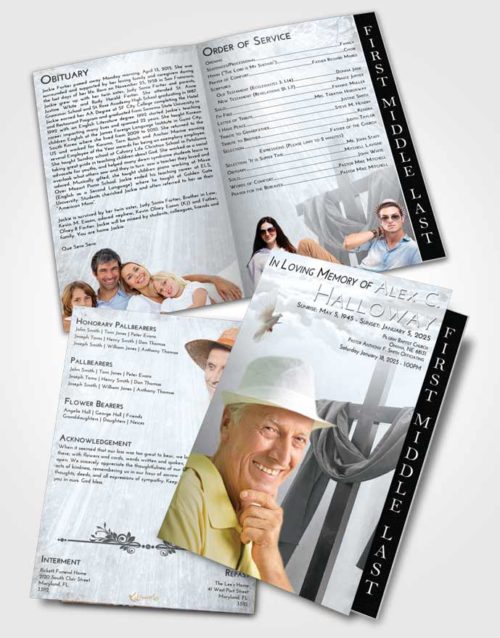 2 Page Graduated Step Fold Funeral Program Template Brochure Freedom Loving Cross