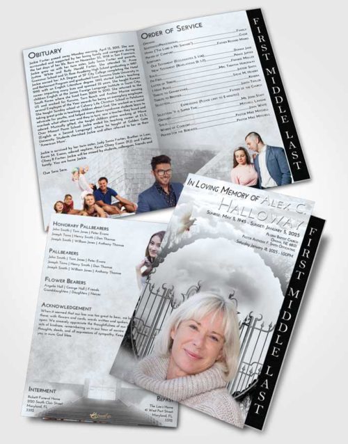 2 Page Graduated Step Fold Funeral Program Template Brochure Freedom Mystical Gates of Heaven