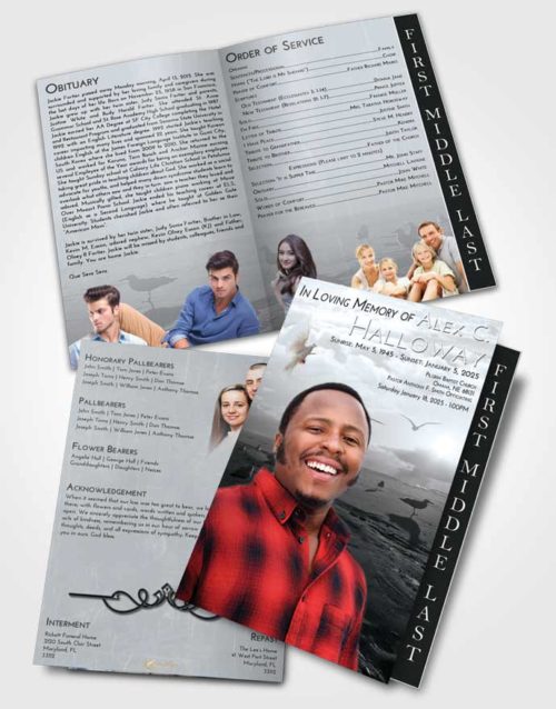 2 Page Graduated Step Fold Funeral Program Template Brochure Freedom Natural Beach
