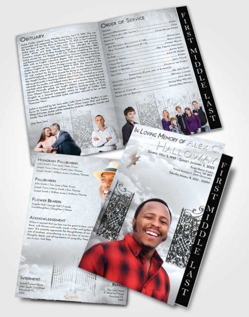 2 Page Graduated Step Fold Funeral Program Template Brochure Freedom Pearly Gates of Heaven