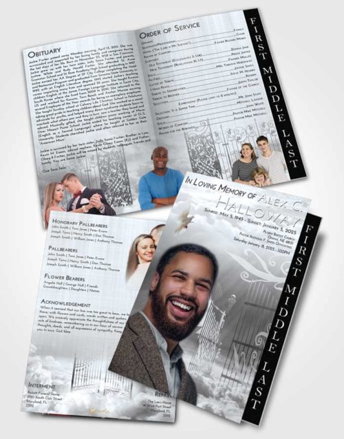 2 Page Graduated Step Fold Funeral Program Template Brochure Freedom Precious Gates to Heaven