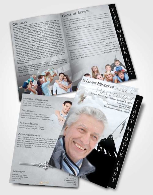 2 Page Graduated Step Fold Funeral Program Template Brochure Freedom Proud Veteran