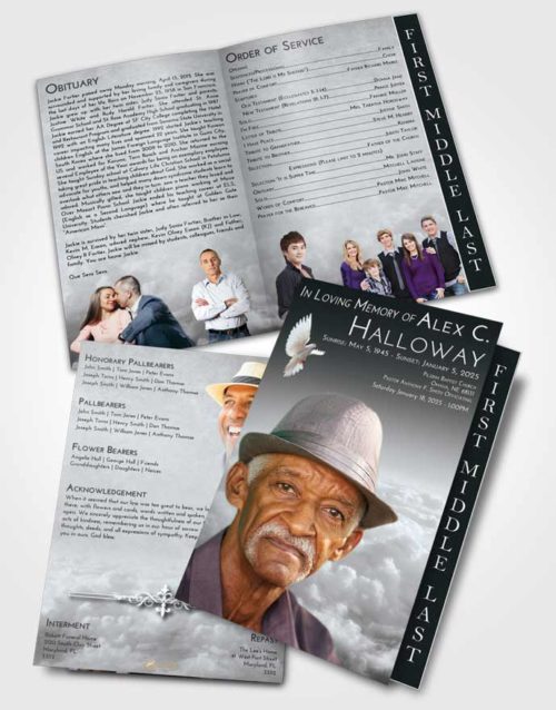 2 Page Graduated Step Fold Funeral Program Template Brochure Freedom Return to the Clouds