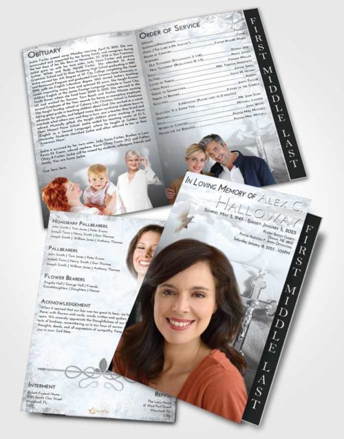 2 Page Graduated Step Fold Funeral Program Template Brochure Freedom Rosary Honor