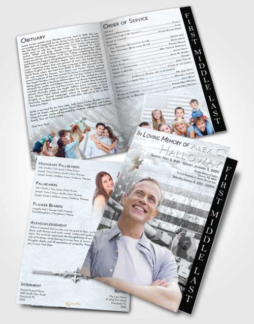 2 Page Graduated Step Fold Funeral Program Template Brochure Freedom Soldier on Duty